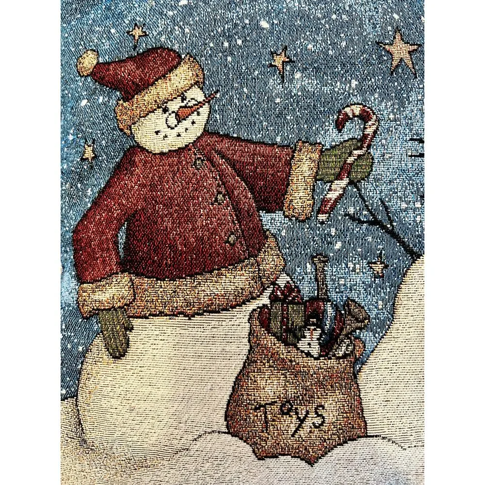 Vintage Snowman Tapestry Pillow-Christmas Folk Art-Holiday Decor-Winter-Seasonal